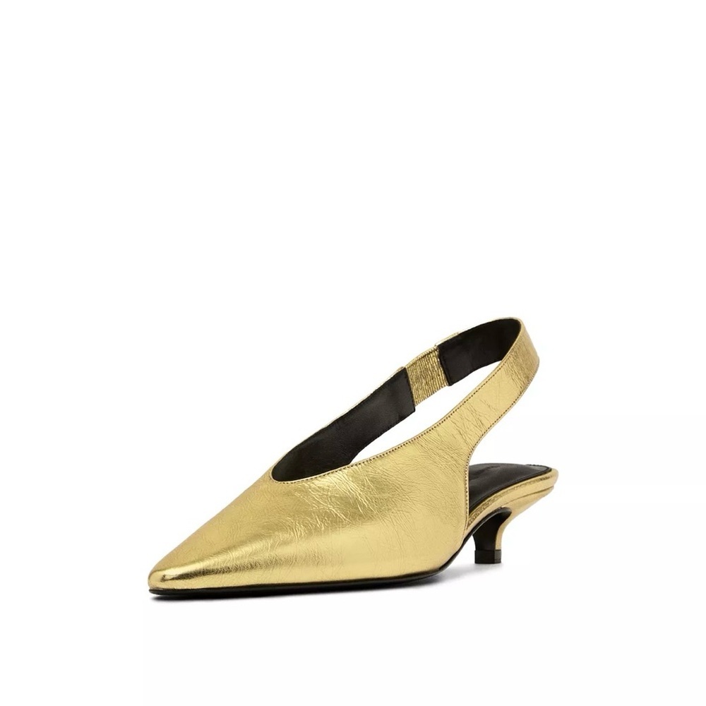 NWOT Gold Pointed-Toe Slingback Kitten Heel Women's Shoe